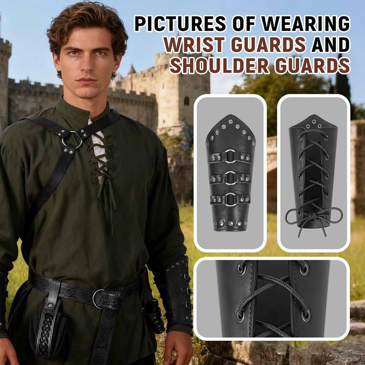 Renaissance Costume Accessories Men - Leather Armor Pauldron & Shoulder C...