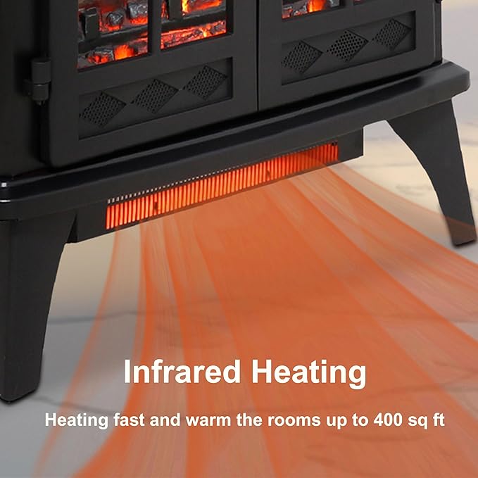 24" Electric Fireplace, Fireplace Heater w/Realistic Flame, Freestanding