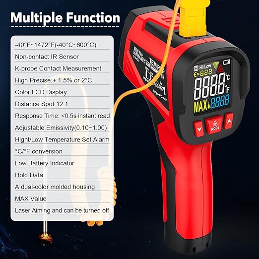 Infrared Thermometer Temperature Gun, TEMIRUP Digital IR Laser Thermometer