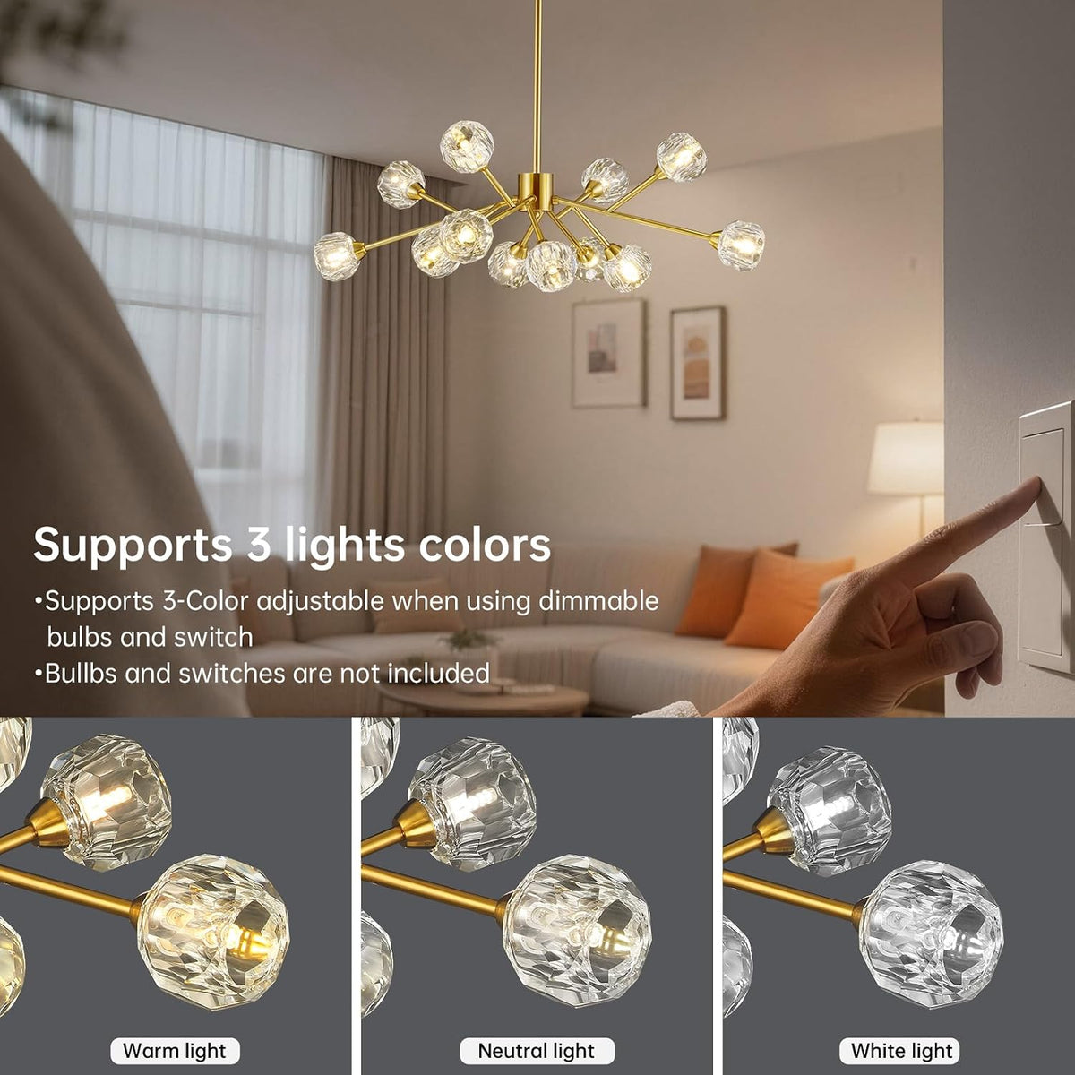 Gold Sputnik Chandeliers for Living Room，12 Lights D36'' Inch