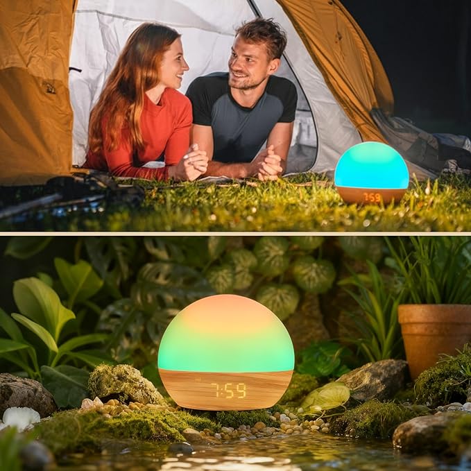 Sunrise Alarm Clock, Sound Machine, Wood Grain Dimmable Night Light