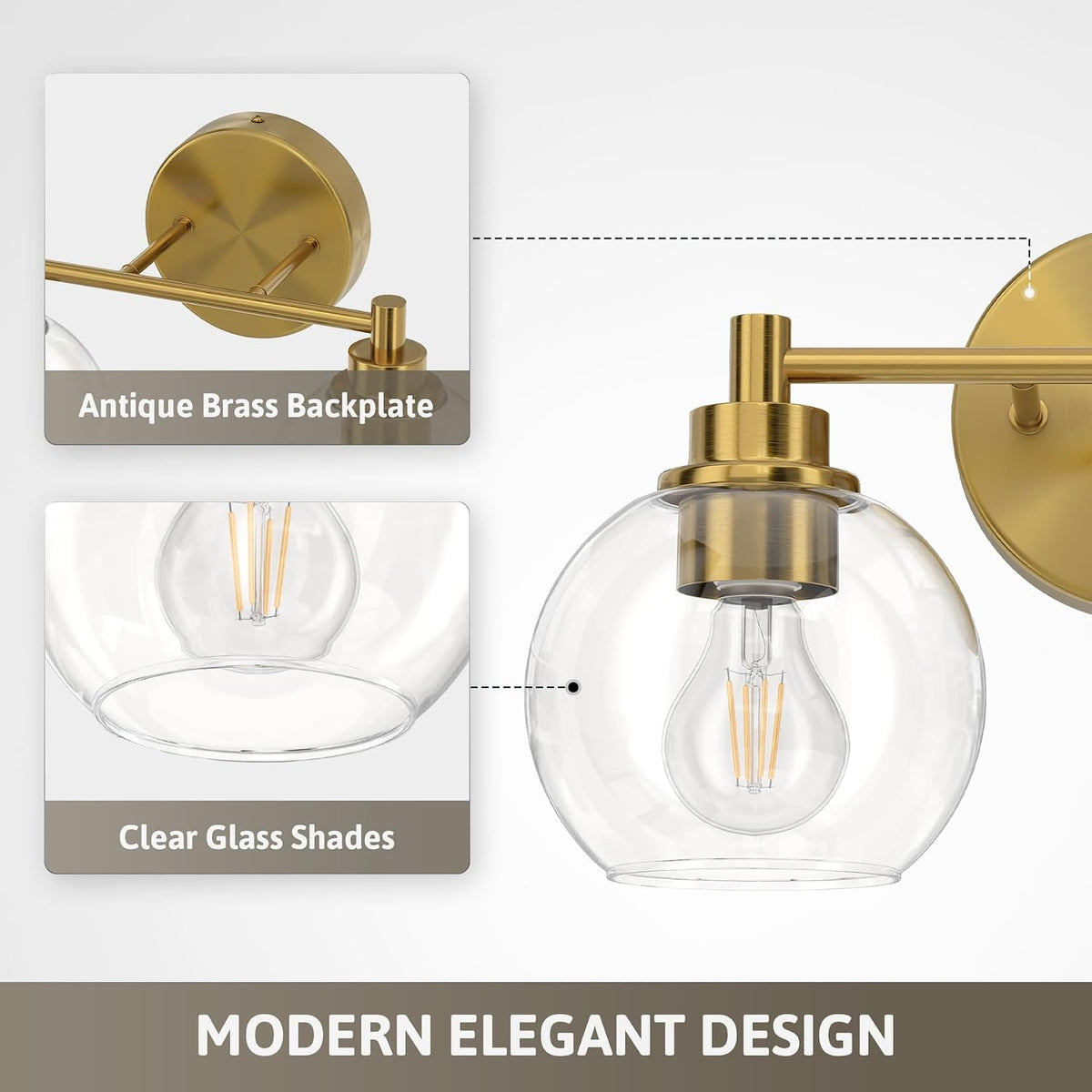 VONLUCE 2 Light Bathroom Vanity Light Fixtures, Gold Finish