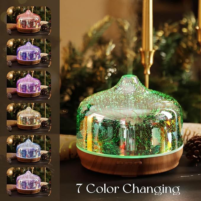 Porseme 500ml Essential Oil Diffuser 3D Glass Aromatherapy Ultrasonic Humidifier