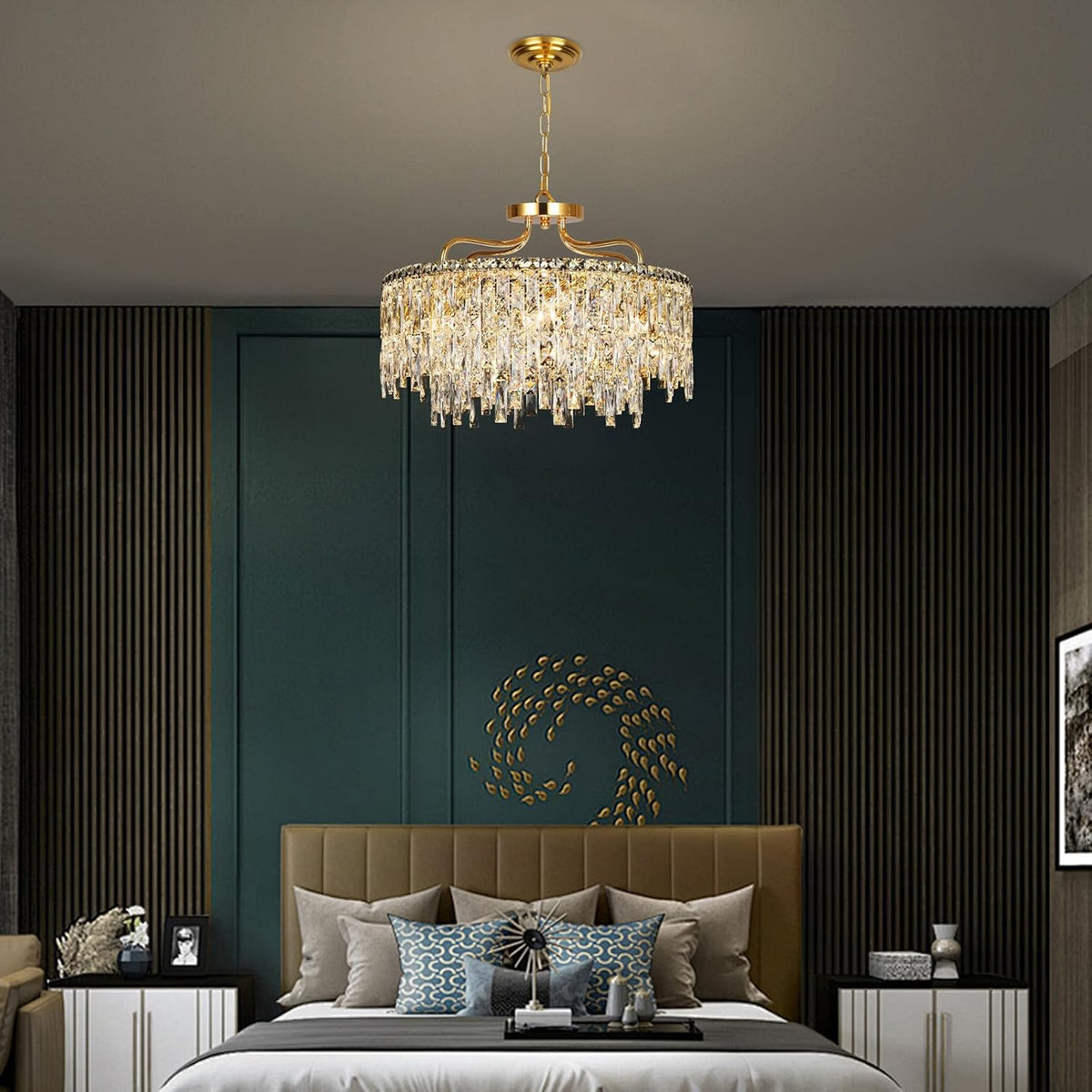 24" 8 Lights Gold Crystal Chandeliers for Dining Room Light Fixture