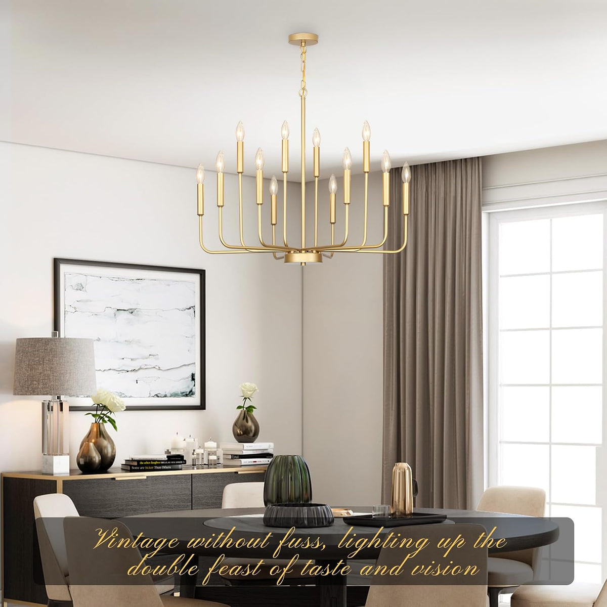 Gold Chandeliers for Dining Room Light Fixture，D32 Inch