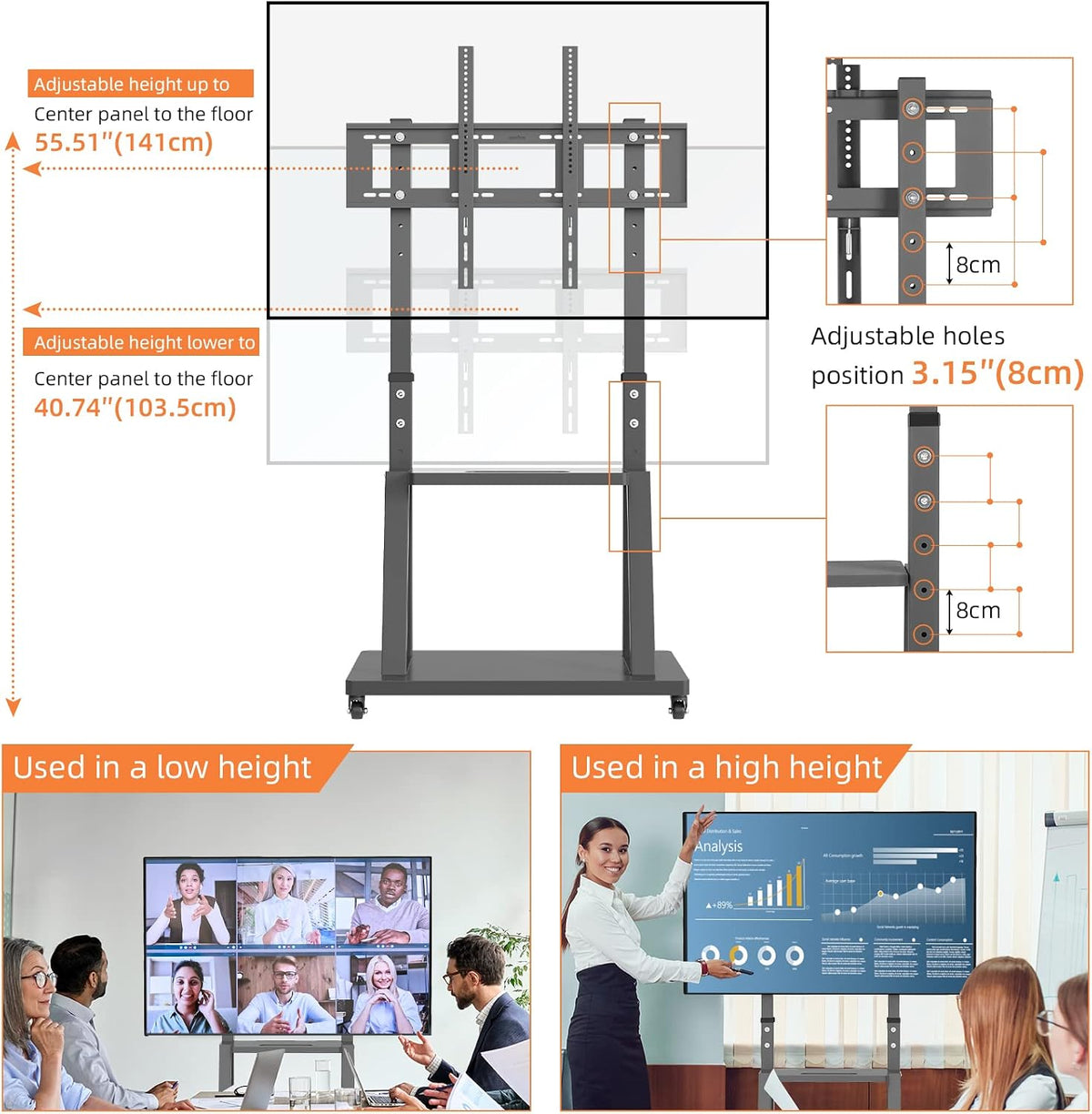 unho Tall Mobile TV Stand: Floor TV Mount Stand Height Adjustable