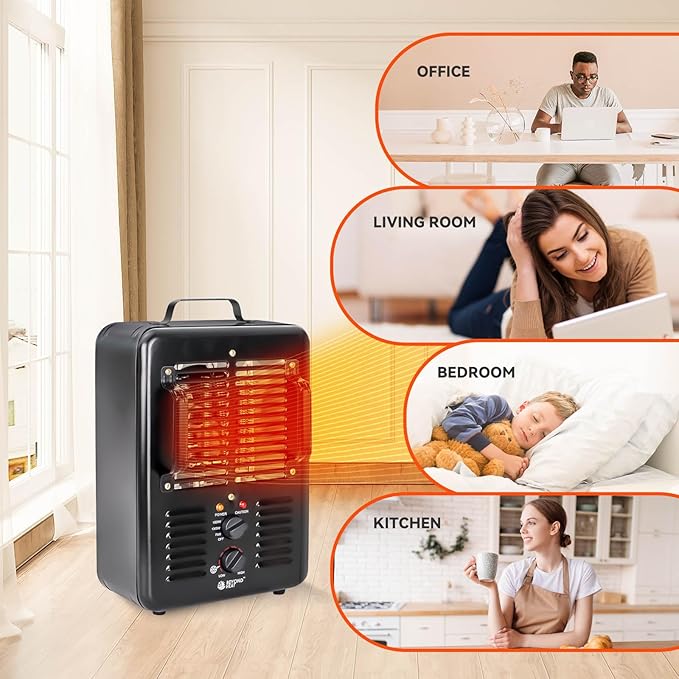 Milkhouse Space Heater, 1300W/1500W Electric Heater (2 Packs)
