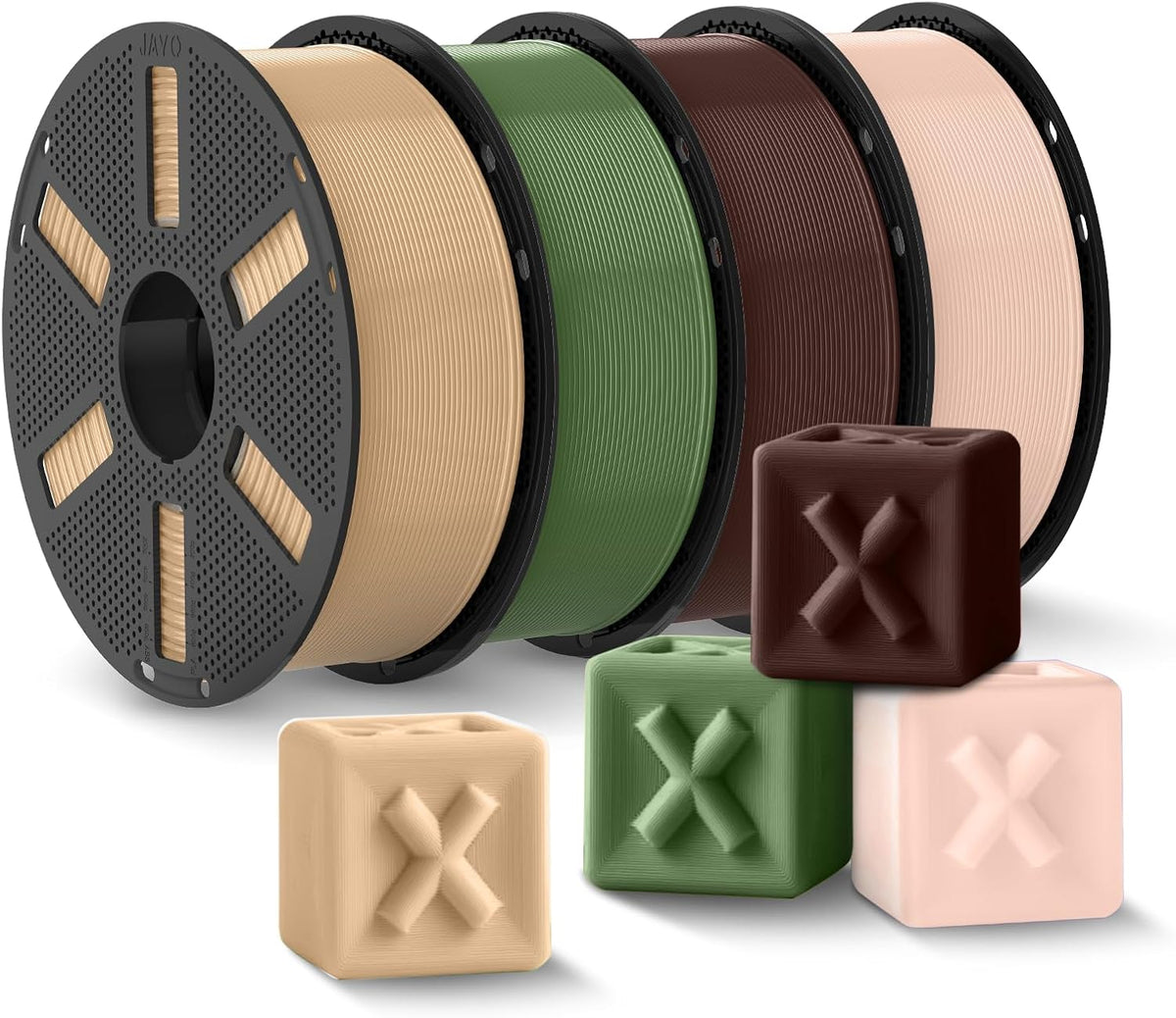 JAYO PLA Plus (PLA+) 1.75mm Filament 4 Colors Bundle, 1.1kg Reusable Spool