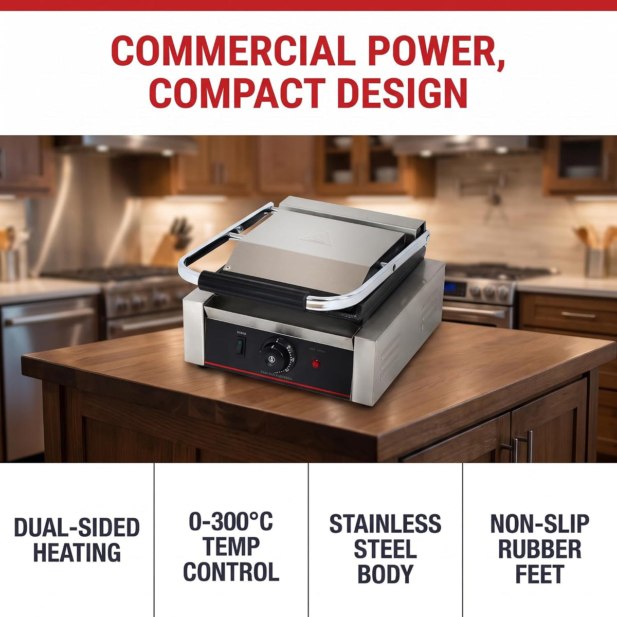 Commercial Panini Press With Grooved Grill Sandwich Maker Machine Electric