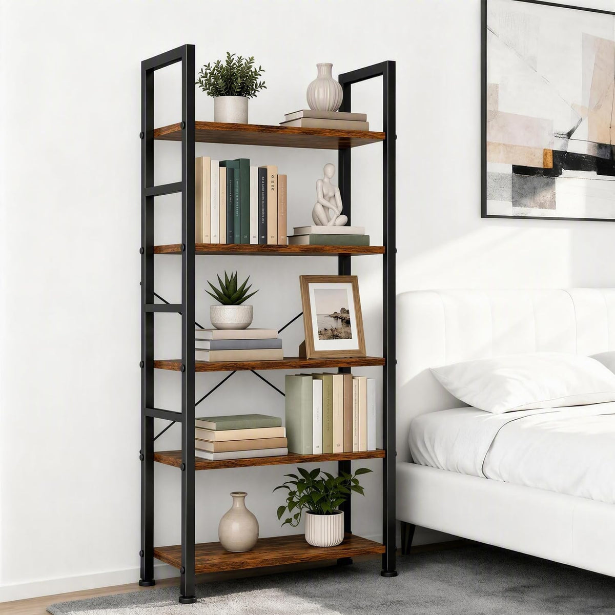 5 Tier Bookshelf, Free Standing Bookcase with Open Storage Shelves