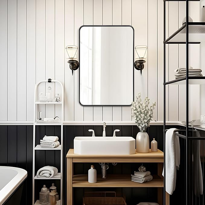 Fabuday Bathroom Mirrors Over Sink 2 Pack- 36x24 Inch Black Matte Framed