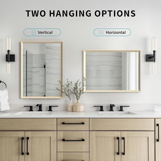 Oak Wood Effect Framed Wall Mirror, 20x30 Rectangle Mirror, Anti-desilvering