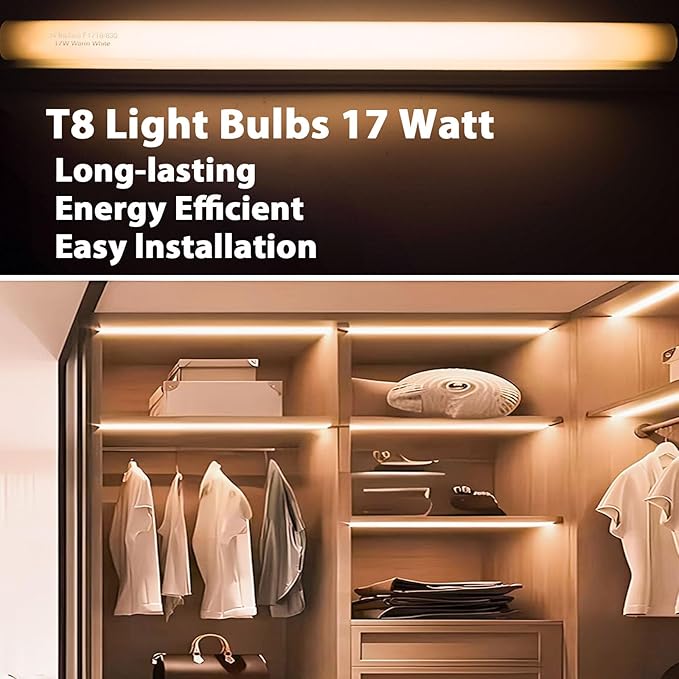 24 inch F17T8/830 17 Watts Light Bulb Warm White, 2 Foot Straight Fluorescent...