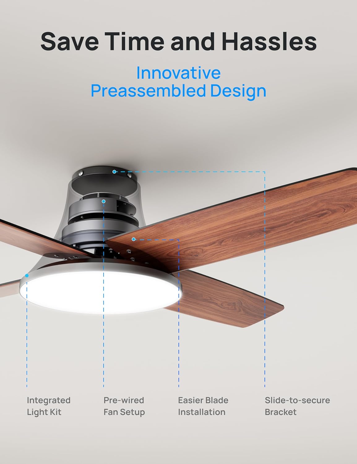 DREO Ceiling Fan, 44 Inch Low Profile Ceiling Fan with Light and Remote, 5CCT...