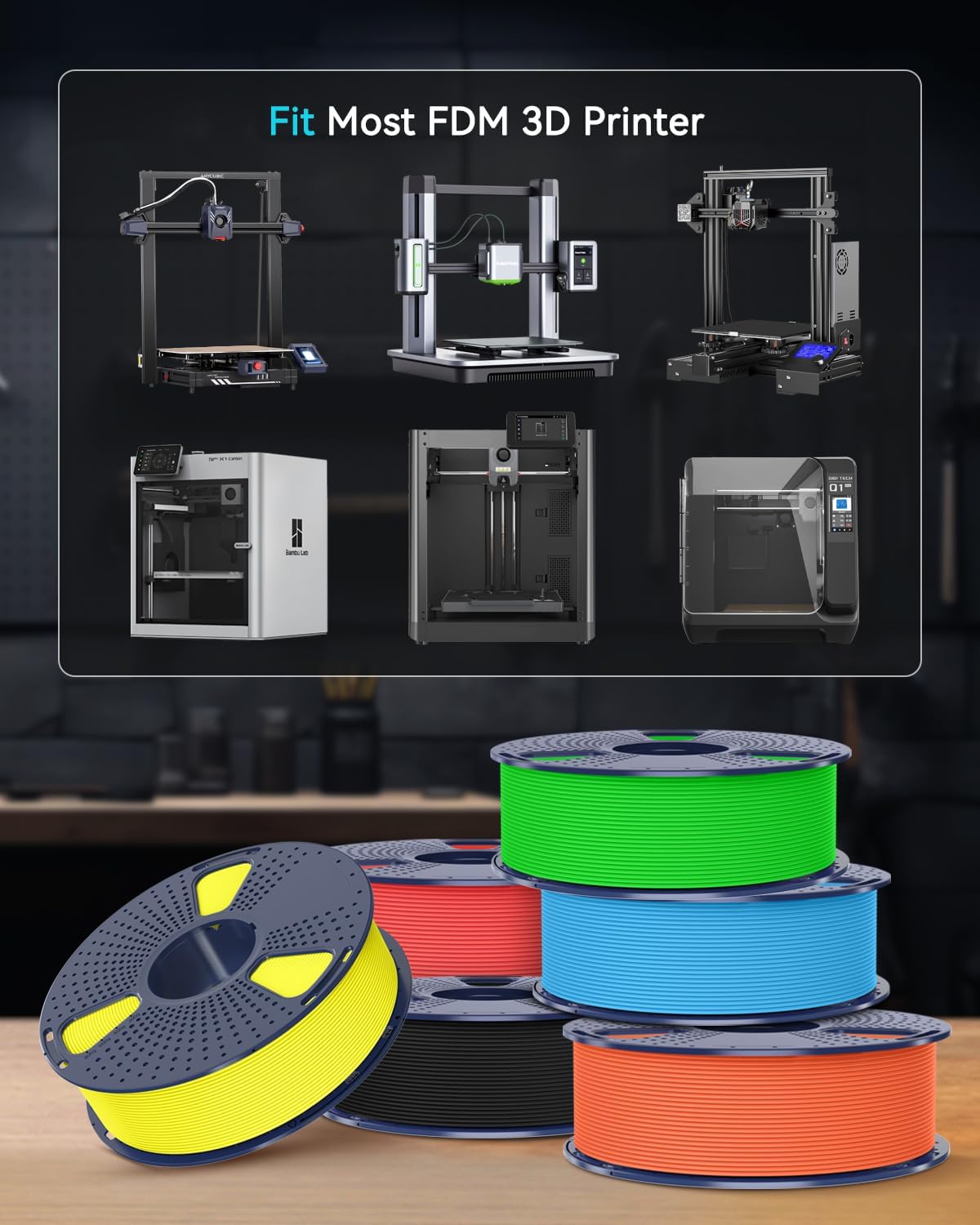 SUNLU High Speed PETG Filament 1.75mm 4KG, Black+White+Blue+Red