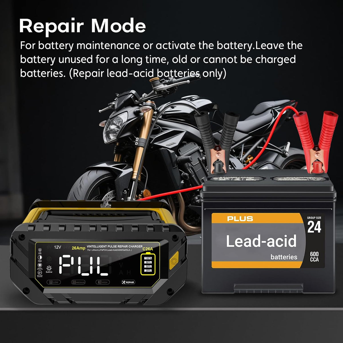 26A 6V/12V/24V Smart Battery Charger – Automatic Maintainer, Trickle Charger ...