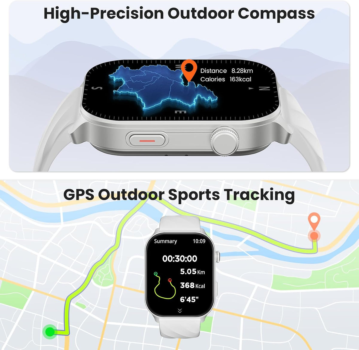 Smart Watch, GPS, 2.01" HD Touch Fitness Watch, Silver Gray