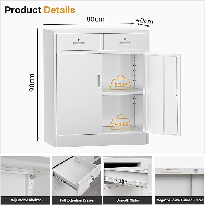 Metal Storage Cabinet with 2 Drawers 36" H