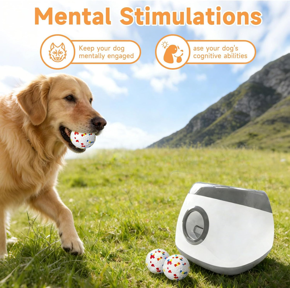 Automatic Dog Ball Launcher, 6 ETPU Balls, Adjustable Distance