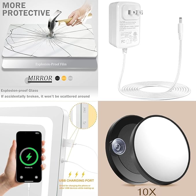 Makeup Vanity Mirror with USB Charging Port 28" x 22" Large LED Mak...