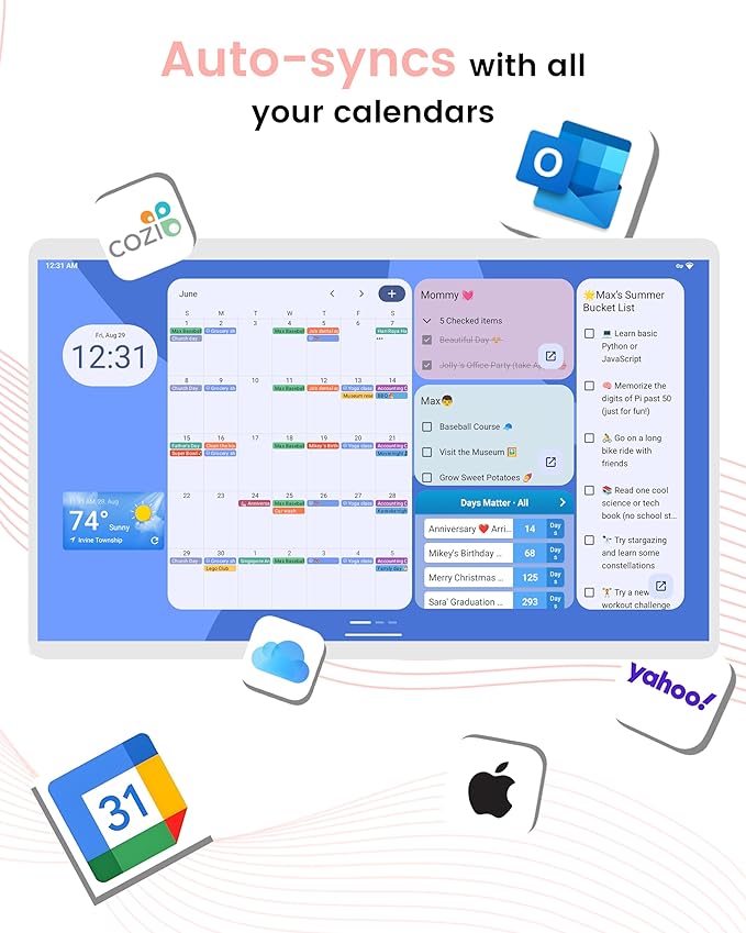 25 Inch Digital Planner Wall Planner Touch Screen Chore Chart Syncs All Android