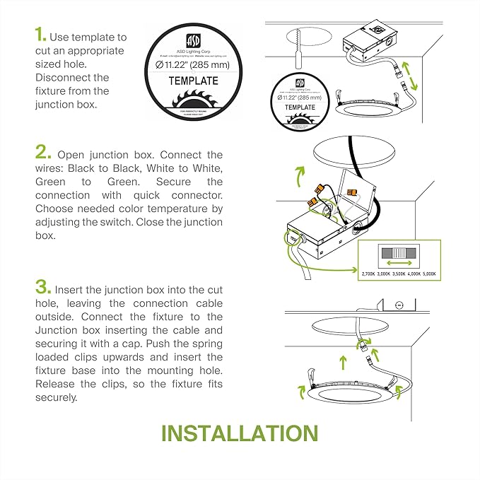 ASD 4 Pack 11/12 Inch LED Recessed Lighting 24W, 5 CCT 2700K-5000K CRI90+
