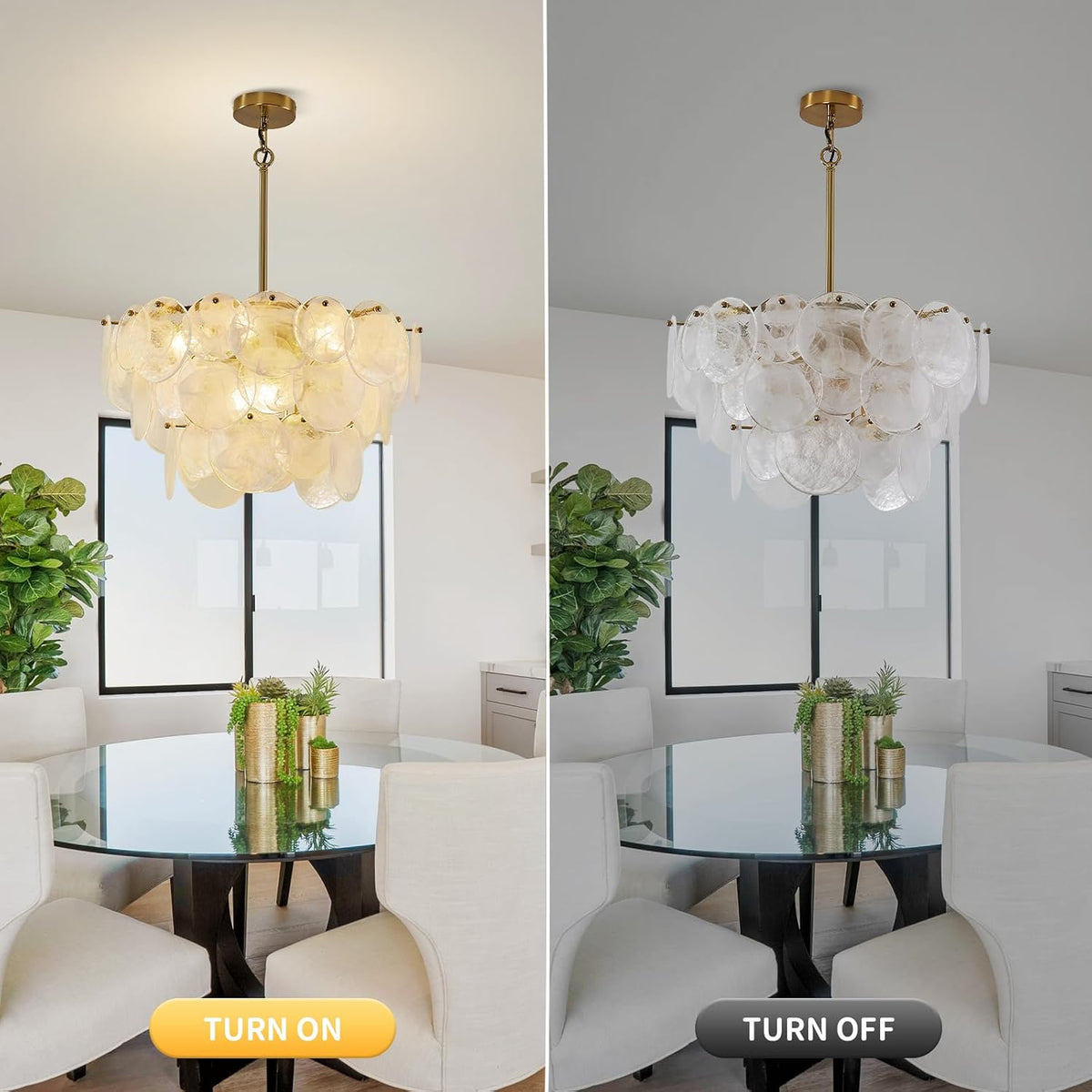 Gold Chandeliers Modern Glass Chandelier, D23.2 inch Round Crystal Pendant Li...