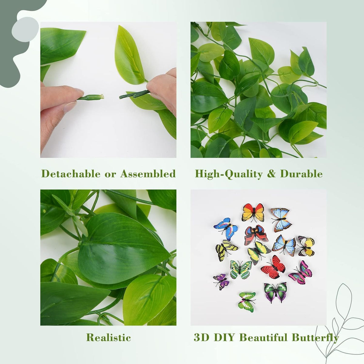 BLEUM CADE Fake Hanging Plants, 8pcs Artificial Pothos Vines Greenery for Wal...