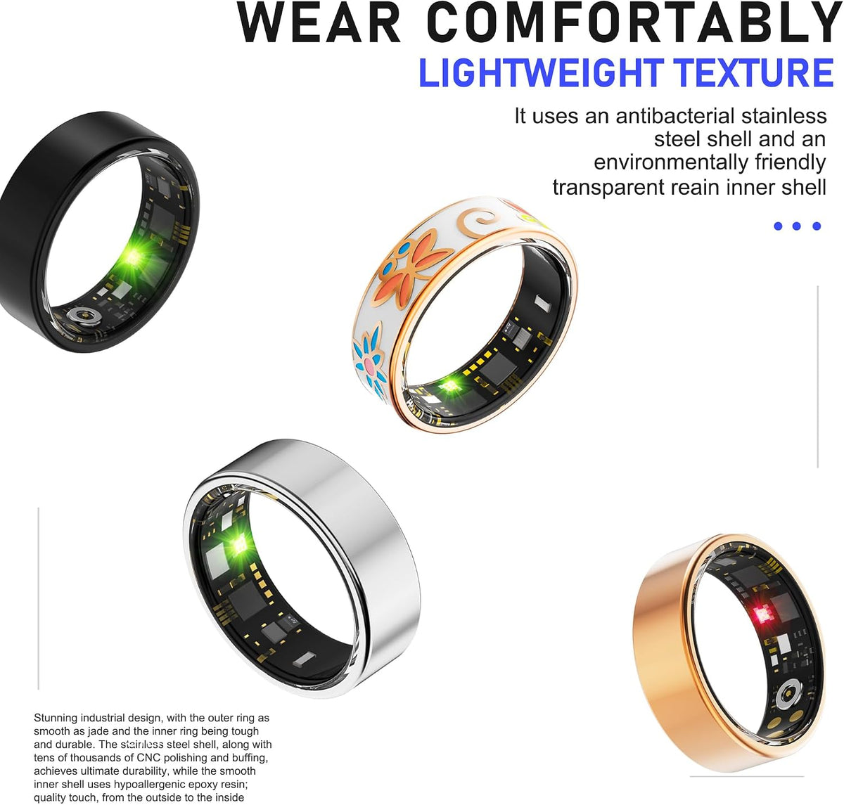 Smart Ring for Women & Men, Sleep & Fitness Tracker, No Subscription ...