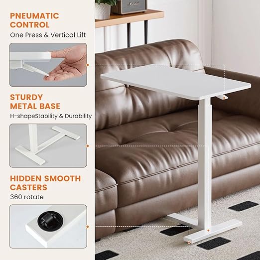Mobile Bed Laptop Desk with Lockable Wheels and Height Adjustment Function