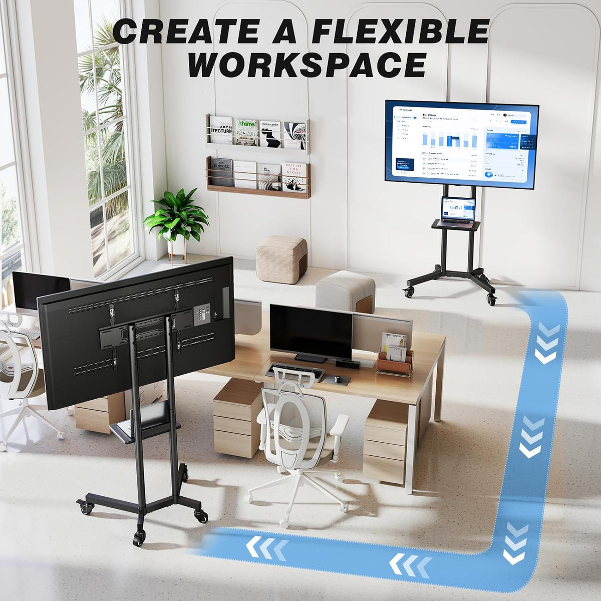Portable Rolling TV Stand with Shelf for 32-85 in TVs up to 150 lbs