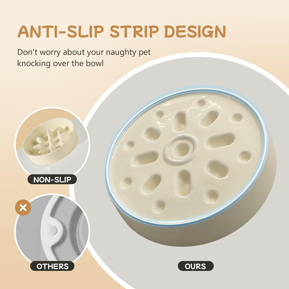 Ceramic 0.9 Cup Raised Slow Feeder Dog Bowl Set, Elevated 6.1inch Slow Dish and