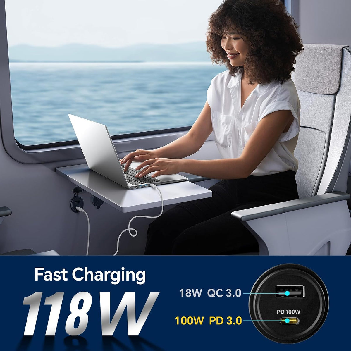 118W 12V USB Outlet, 100W Type-C PD3.0 Laptop Car USB C Socket