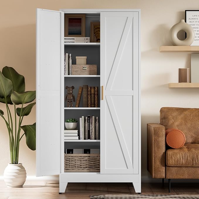 COFaR 5 Tier Metal Farmhouse Storage Cabinet