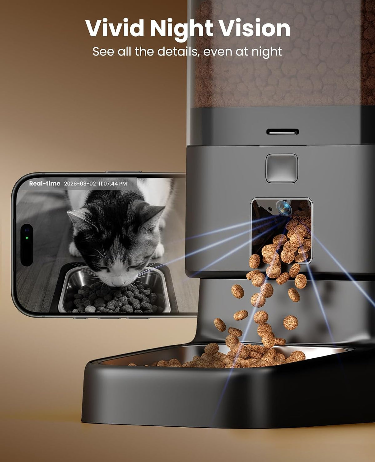 oneisall Automatic Cat Feeder with Camera for 2 Cats Pets, 20 Cups/5L