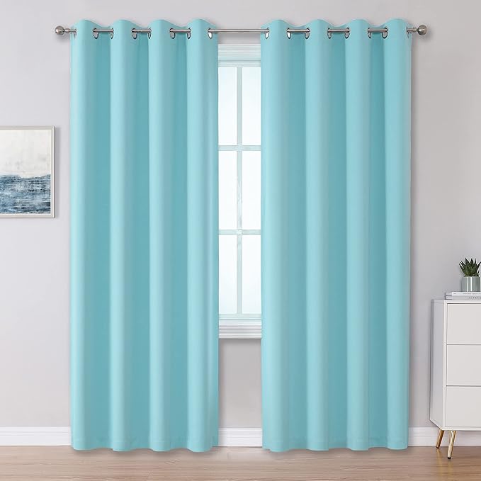 DUALIFE Aqua Curtains for Living Room Bedroom Light Blocking Window Curtains