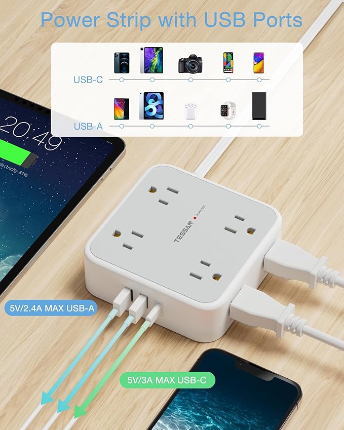 TESSAN Surge Protector Power Strip 15 Ft Cord, 8 Widely Spaced Outlets