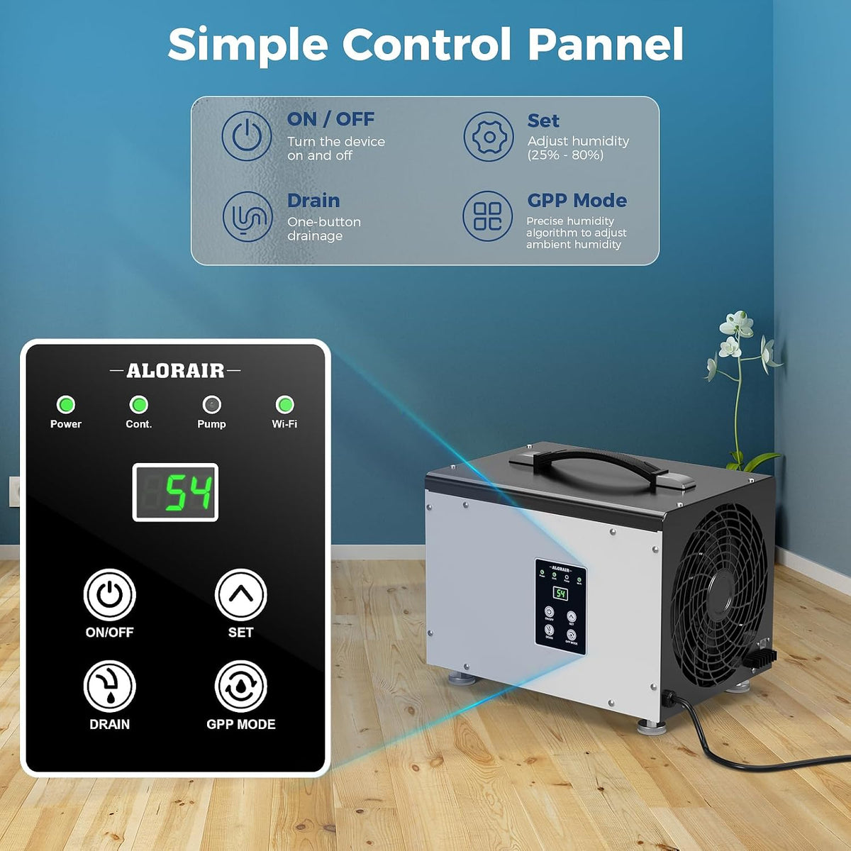 ALORAIR Smart Wi-Fi 70 Pints Crawlspace Dehumidifier with Pump Compact Unit