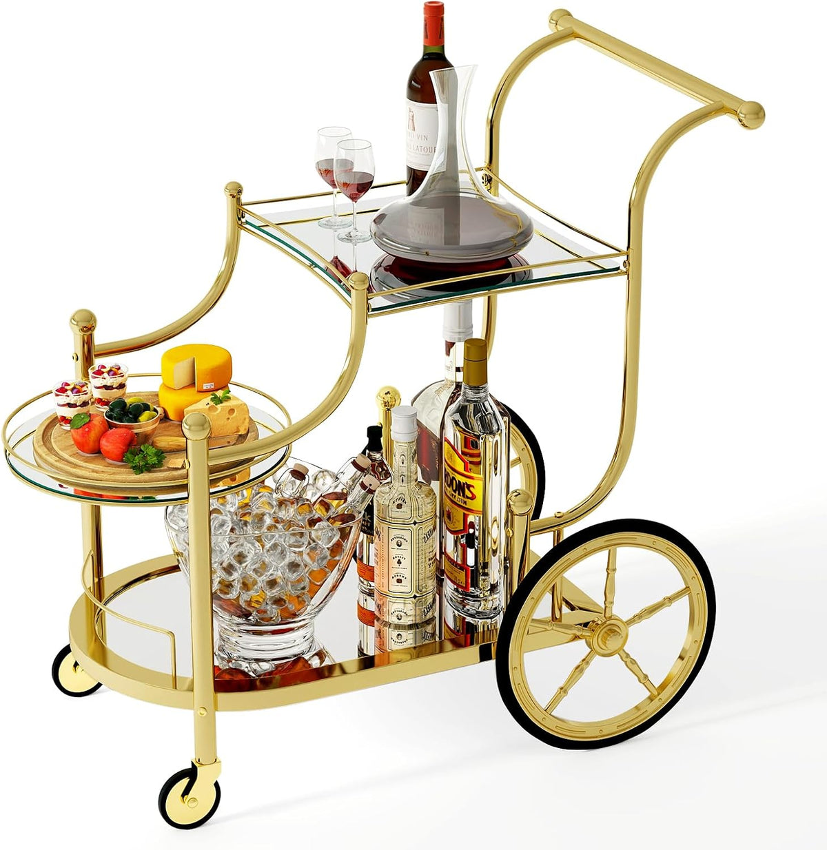 Tangkula Bar Cart, 3-Tier Rolling Home Bar Serving Cart with Mirrored Shelves...