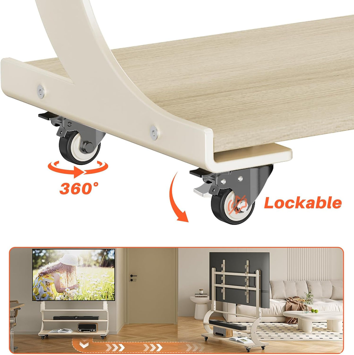 Easel Rolling TV Stand on Wheels for 50-100 Inch TVs with 2-Tier Shelves