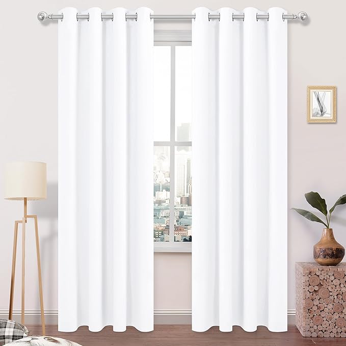 DWCN Pure White Curtains with White Middle Layer, 84 Inch Long 2 Panels