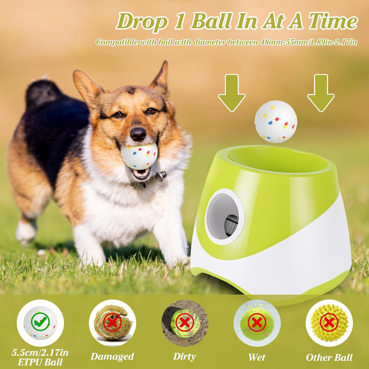 Automatic Dog Ball Launcher, Dog Ball Thrower with 3 Launching Distance