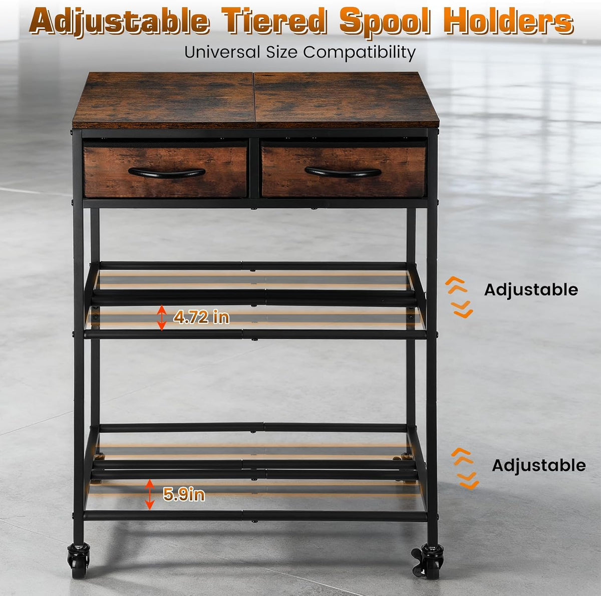 3D Printer Filament Storage Shelf with Drawers& Wheels, Heavy Duty 2-Tier...