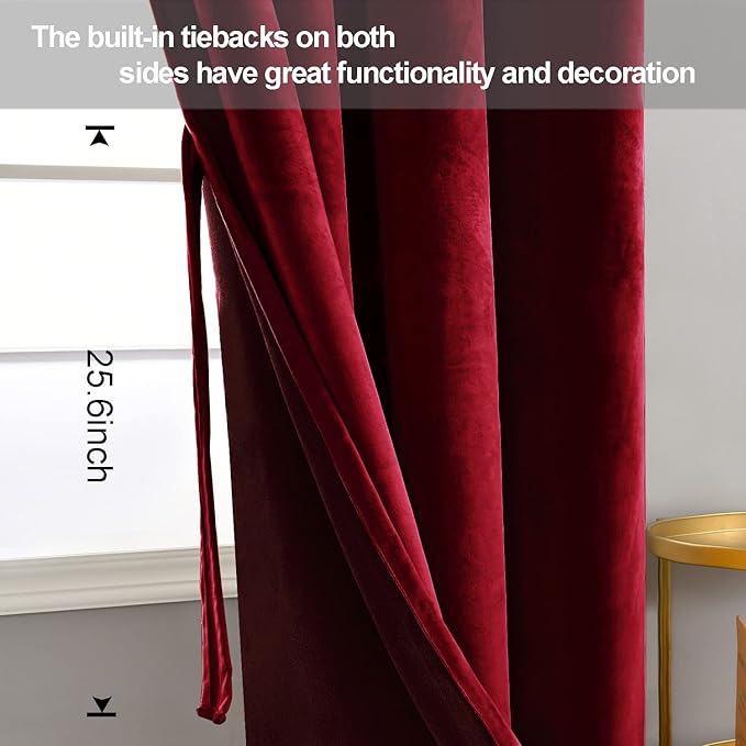 JIUZHEN Red Velvet Curtains 96 inches