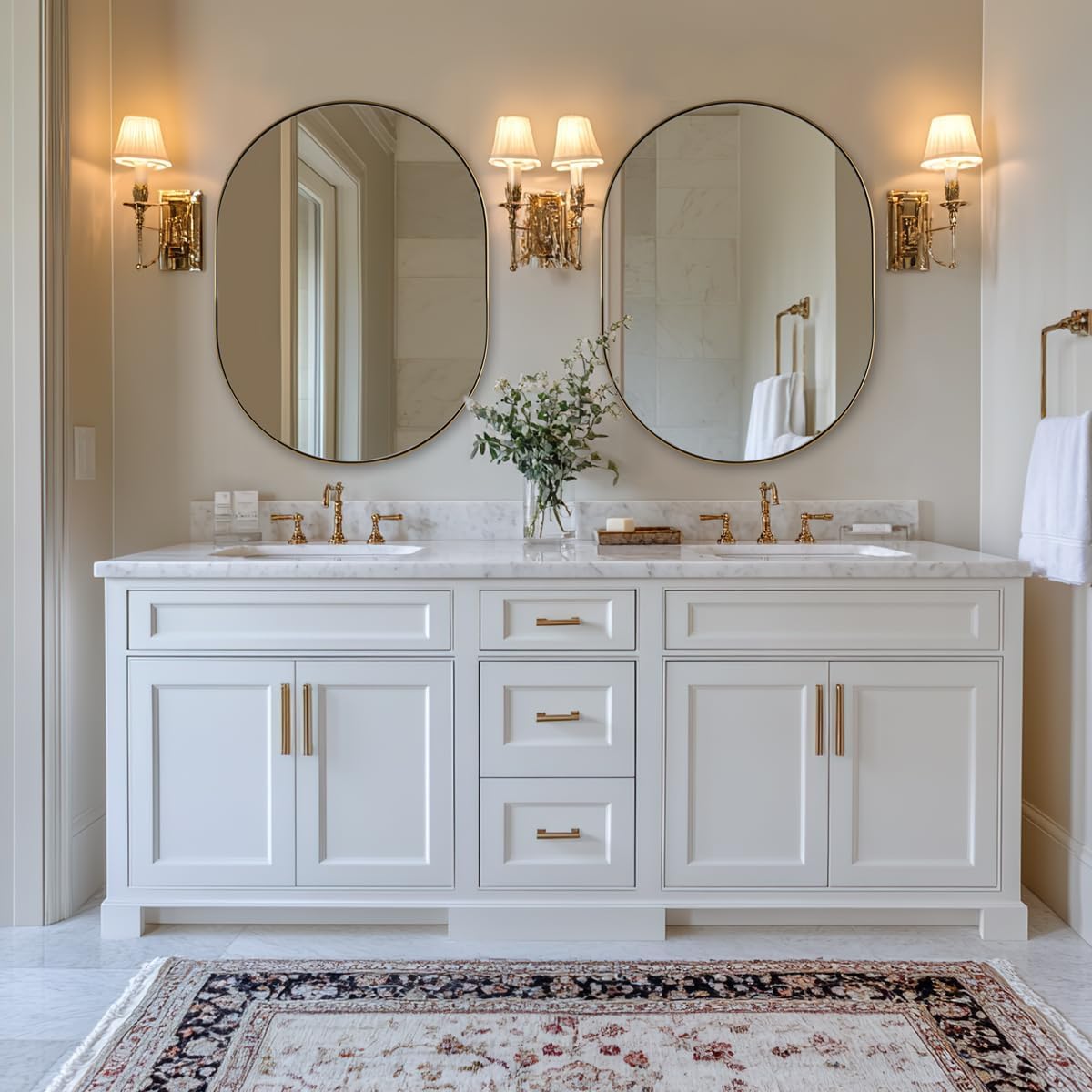 Oval Bathroom Mirror, 24x32’’ Gold Oval Mirror Pill-Shaped Design in Stainles...