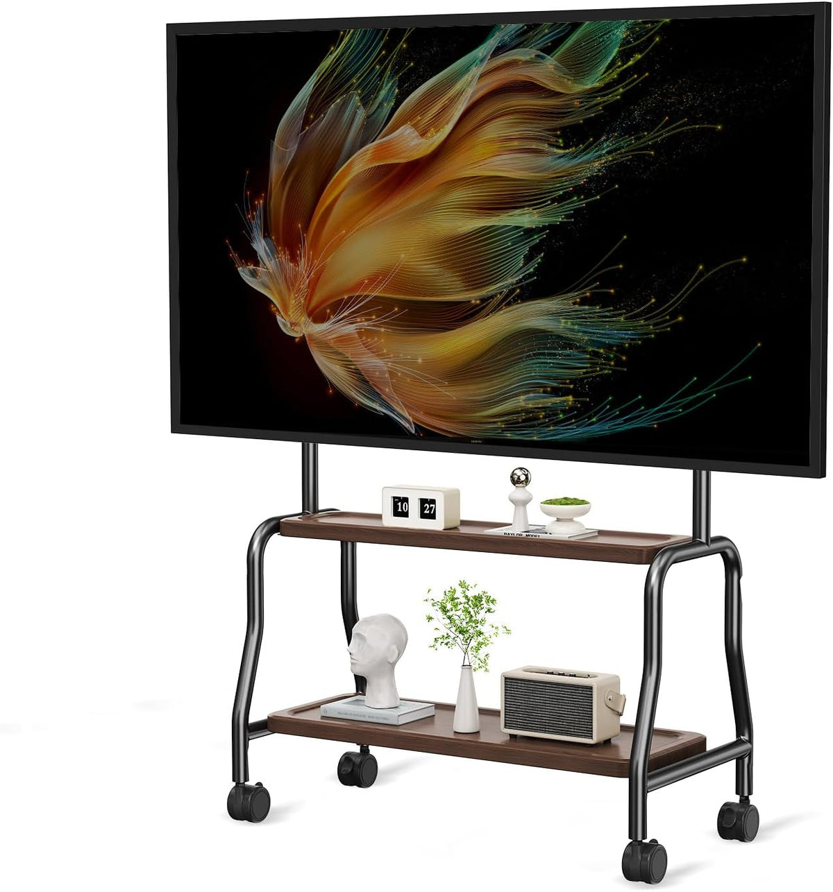 Easel Rolling TV Stand on Wheels for 32-75 Inch TVs with Double Shelves
