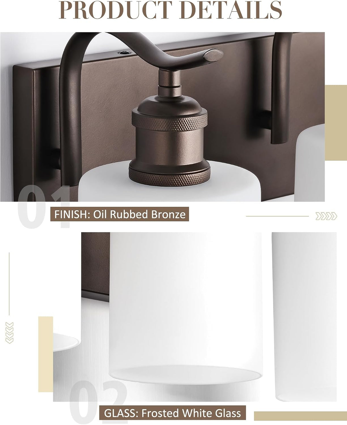 3-Light Bathroom Vanity Light,White Frosted Glass,Oil Rubbed Bronze