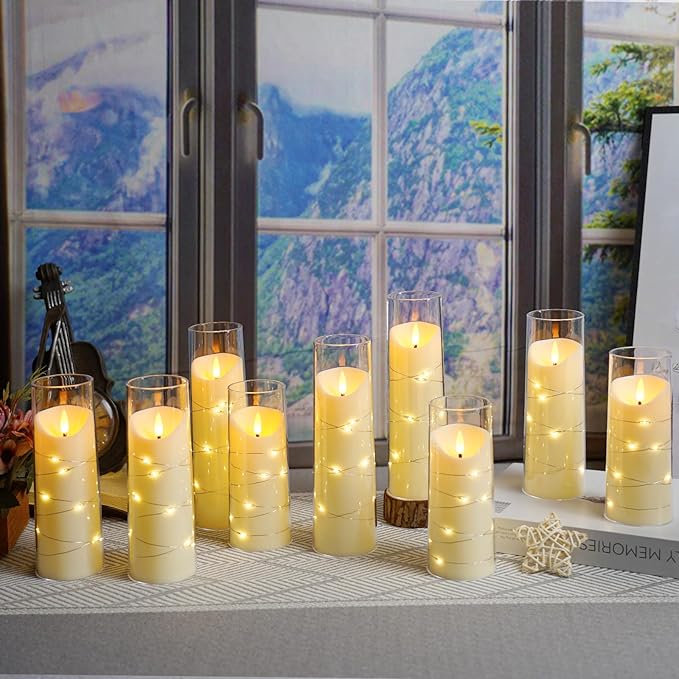 Flameless Candles with Embedded Star String, Battery Operated LED Pillar (Set...