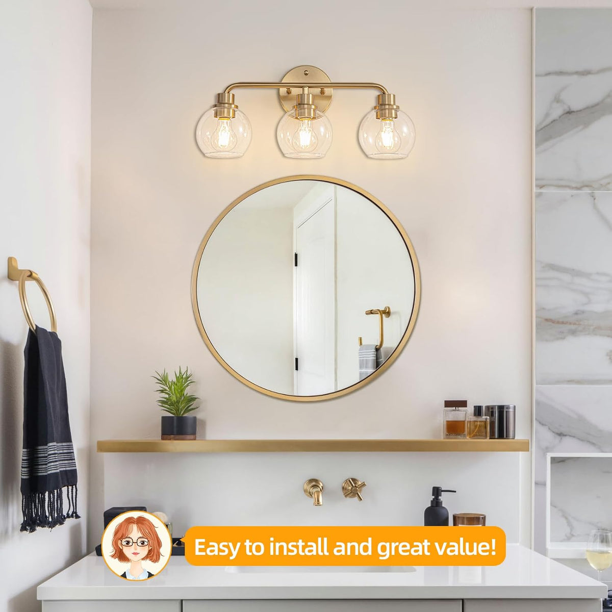 Bathroom Light Fixtures Gold Vanity Light 3 Light Brushed Brass
