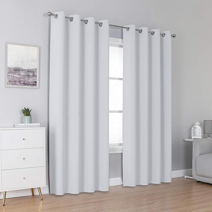 DUALIFE Greyish White Curtains for Bedroom Window Treatment 96 Inch Length (S...